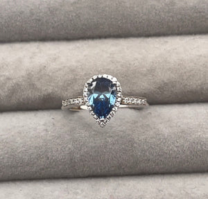 1.5 CARAT Ring, Blue Moissanite Diamond Engagement Ring | Blue Diamond Engagement Ring | Blue Diamond Ring | Moissanite Ring | Teardrop Ring