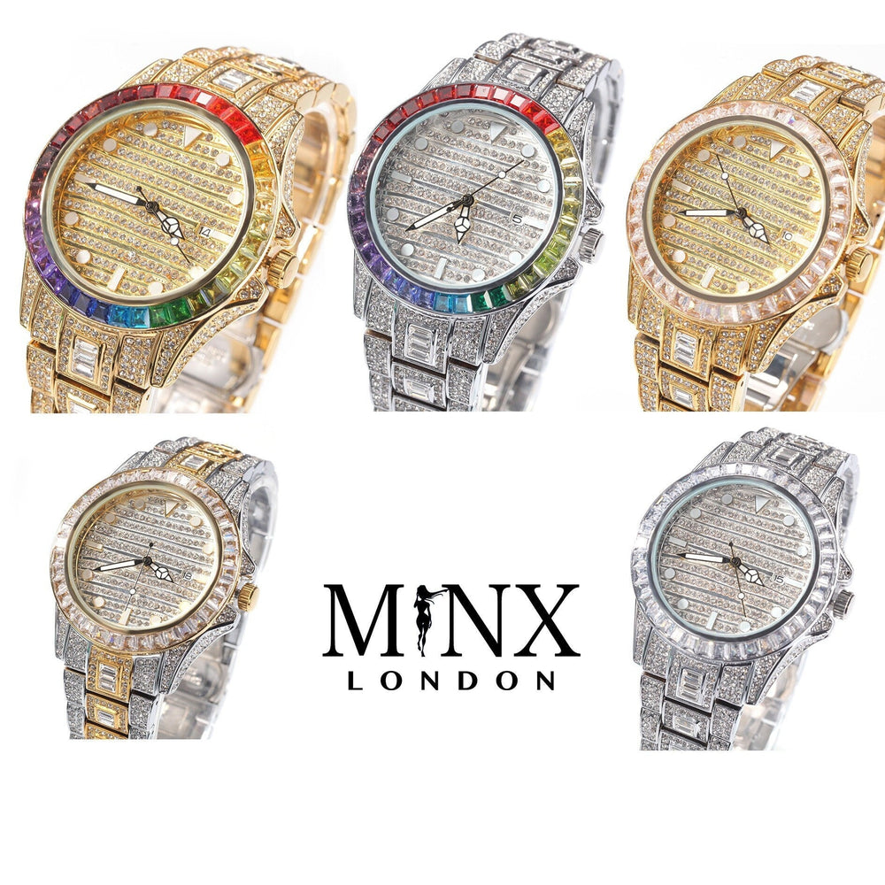 Iced Out Watch | Iced Watch | Mens Iced Out Watch | Hip Hop Watch | Baguette Watch | Diamond Watches | Rainbow Bezel Watch  | Rainbow Watch|