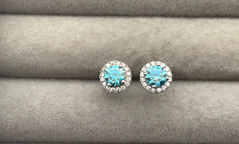 Moissanite Earring Studs | Aquamarine Ear Studs | Blue Diamond Earrings | Blue Ear Studs | Moissanite Earrings | Moissanite Ear Studs