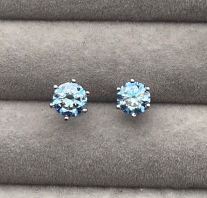 2 Carat Ear Studs | Moissanite Earring Studs | Aquamarine Ear Studs | Blue Diamond Earrings | Moissanite Earrings | Moissanite Ear Studs