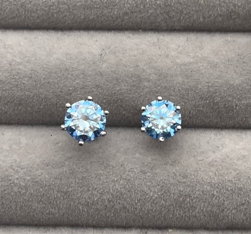 2 Carat Ear Studs | Moissanite Earring Studs | Aquamarine Ear Studs | Blue Diamond Earrings | Moissanite Earrings | Moissanite Ear Studs