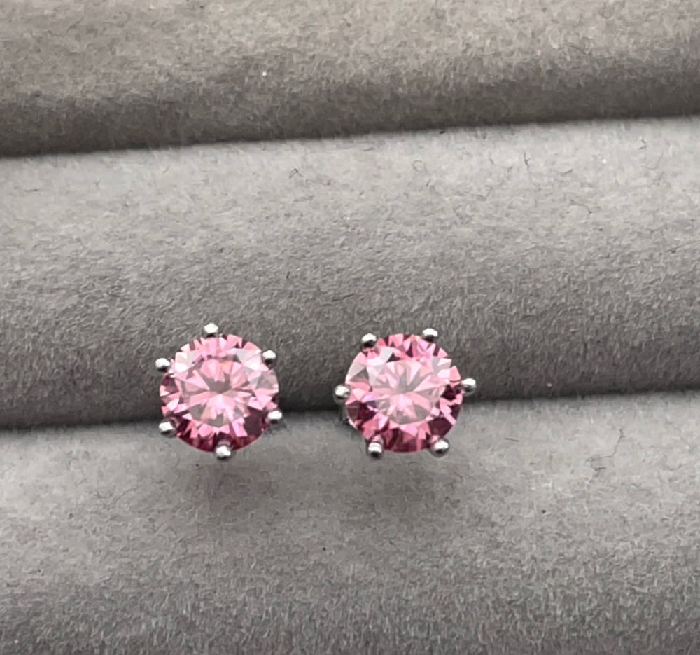 2.0 Carat Moissanite Earring Studs | VVS1 Ear Studs | Pink Diamond Earrings | Pink Ear Studs | Moissanite Earrings | Moissanite Ear Studs