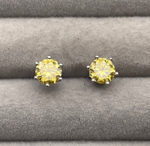 2.0 Carat | Moissanite Ear Studs | VVS1 Ear Studs | Yellow Diamond Earrings | Yellow Ear Studs | Moissanite Earrings | Moissanite Ear Studs