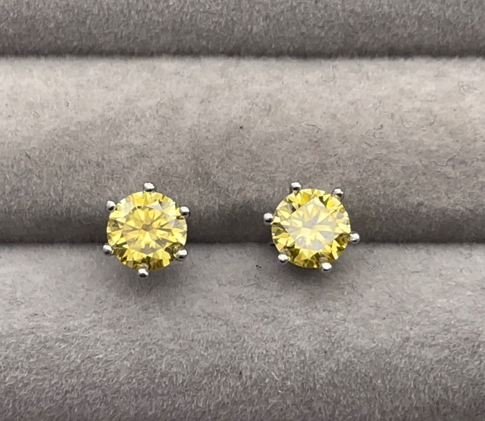 2.0 Carat | Moissanite Ear Studs | VVS1 Ear Studs | Yellow Diamond Earrings | Yellow Ear Studs | Moissanite Earrings | Moissanite Ear Studs