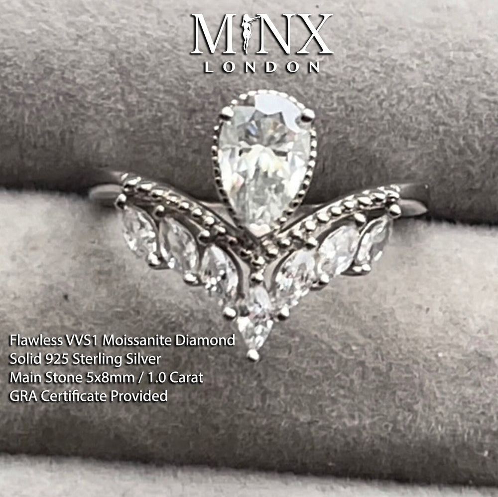 1.0 CARAT | Moissanite Diamond Engagement Ring | Wishbone Diamond Engagement Ring | Womens Diamond Ring | Moissanite Ring | Pear Cut Ring