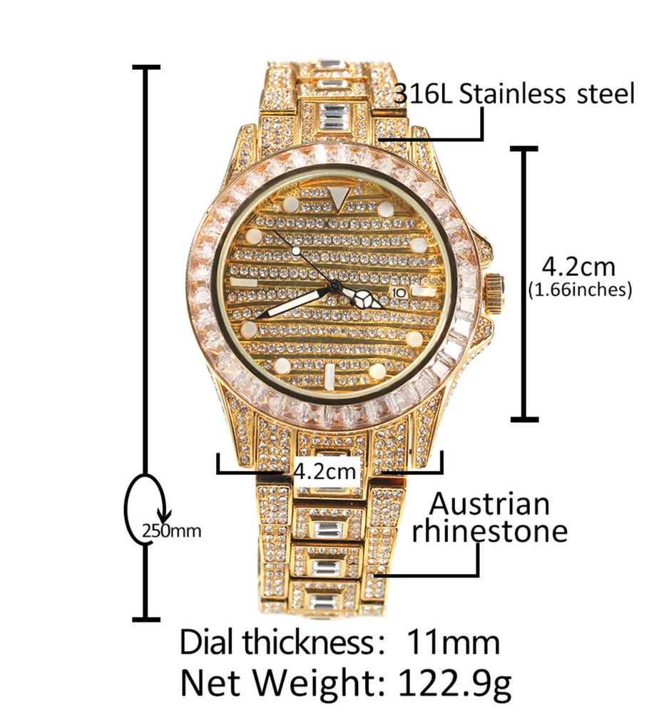 Iced Out Watch | Iced Watch | Mens Iced Out Watch | Hip Hop Watch | Baguette Watch | Diamond Watches | Rainbow Bezel Watch  | Rainbow Watch|