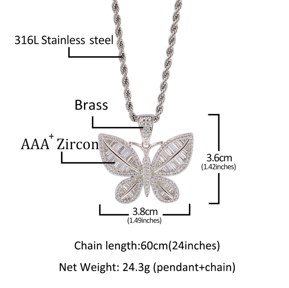 Butterfly Necklace | Butterfly Pendant | Womens Baguette Necklace | Womens Necklace | Diamond Butterfly Necklace | Womens Diamond Necklace