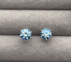 2 Carat Ear Studs | Moissanite Earring Studs | Aquamarine Ear Studs | Blue Diamond Earrings | Moissanite Earrings | Moissanite Ear Studs