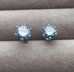 2 Carat Ear Studs | Moissanite Earring Studs | Aquamarine Ear Studs | Blue Diamond Earrings | Moissanite Earrings | Moissanite Ear Studs