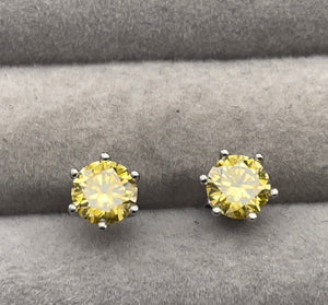 2.0 Carat | Moissanite Ear Studs | VVS1 Ear Studs | Yellow Diamond Earrings | Yellow Ear Studs | Moissanite Earrings | Moissanite Ear Studs