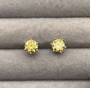 2.0 Carat | Moissanite Ear Studs | VVS1 Ear Studs | Yellow Diamond Earrings | Yellow Ear Studs | Moissanite Earrings | Moissanite Ear Studs