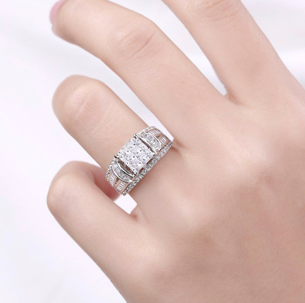 Baguette Ring | Mens Baguette Ring | Pavé Diamond Ring | Womens Baguette Ring | Womens Baguette Ring | Silver Ring with Diamonds | Big Ring