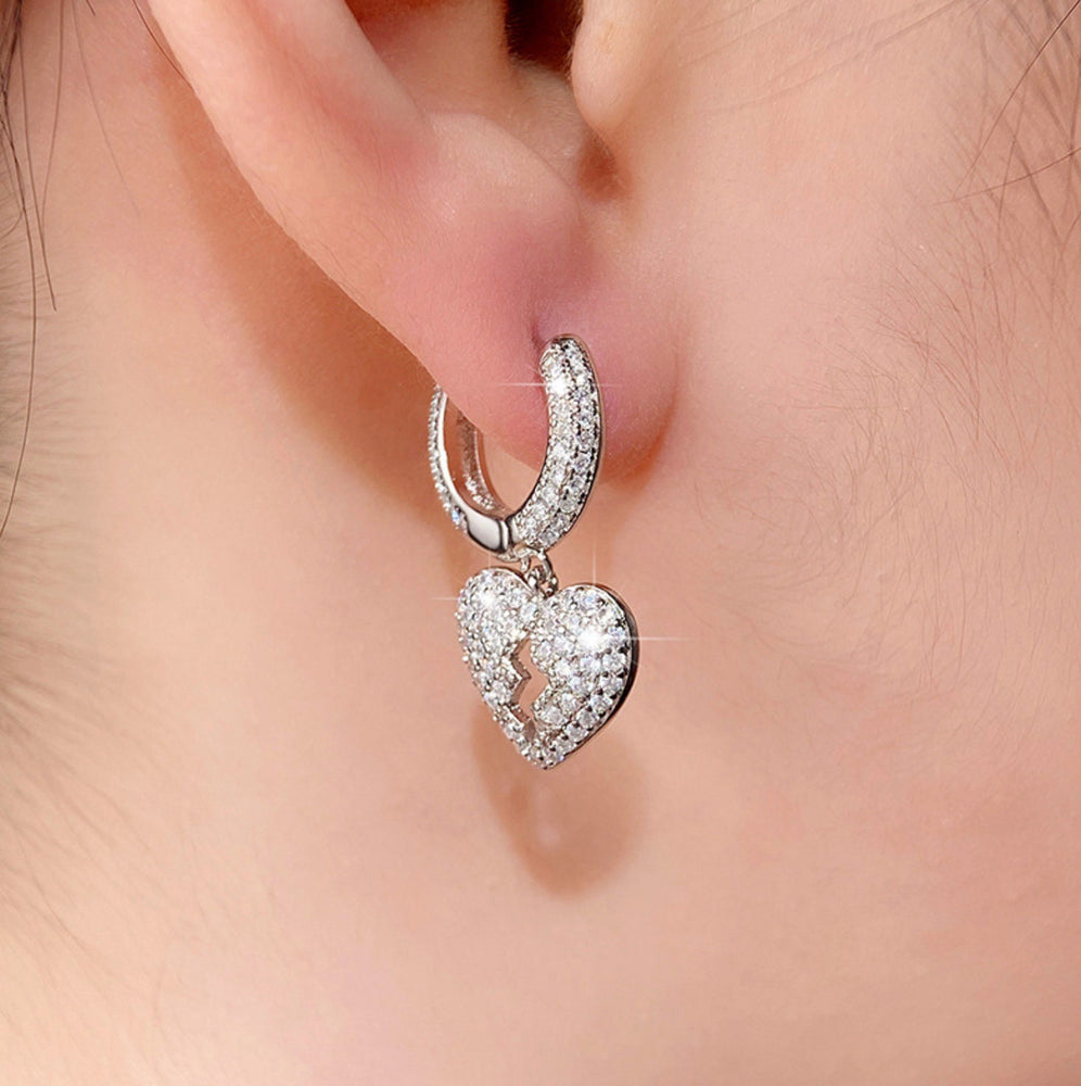 
            
                Load image into Gallery viewer, Diamond Heart Earrings | Heart Earrings | Womens Earrings | Heart earrings with Diamonds | Hoop Earrings | Womens Broken Heart Earrings
            
        
