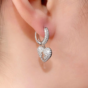 
            
                Load image into Gallery viewer, Diamond Heart Earrings | Heart Earrings | Womens Earrings | Heart earrings with Diamonds | Hoop Earrings | Womens Broken Heart Earrings
            
        
