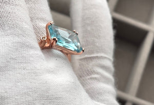 Aquamarine Ring | Aquamarine Diamond Ring | Womens Rose Gold Ring |  Aquamarine Engagement Ring | Blue Diamond Ring | Blue Tourmaline Ring