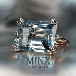 Aquamarine Ring | Aquamarine Diamond Ring | Womens Rose Gold Ring |  Aquamarine Engagement Ring | Blue Diamond Ring | Blue Tourmaline Ring