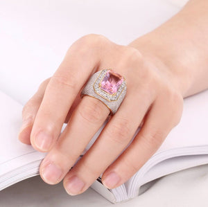 Big Pink Diamond Ring | Gold Pink Diamond Ring | Womens Pink Diamond Ring | Big Gold and Pink Ring | Fashion Ring | Mens Pink Diamond Ring