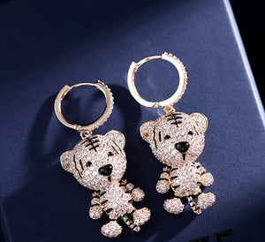 Tiger Earrings | Diamond Earrings | Diamond Tiger Earrings | Womens Earrings | Hoop Earrings | Womens Diamond Earrings | Charm Earrings