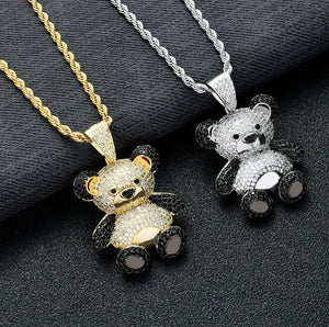 Diamond Teddy Bear Pendant | Hip Hop Pendant | Iced Out Pendant | Bear Pendants | Diamond Pendant | Diamond Teddy Bear Pendant and Necklace