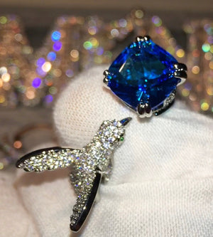 Diamond Bird Ring | Blue Diamond Ring | Womens Statement Ring |  Blue Engagement Ring | Blue Bird Diamond Ring | Womens Blue Gemstone Ring