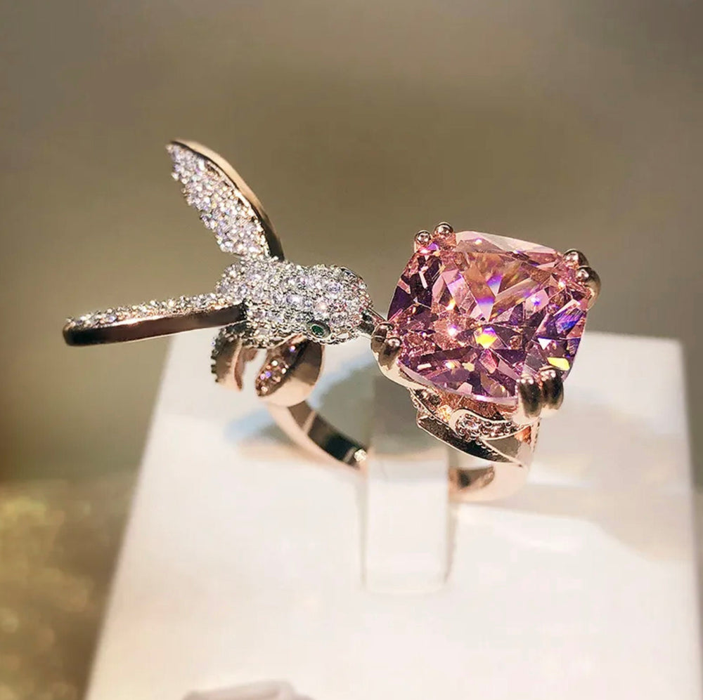 Diamond Bird Ring | Pink Diamond Ring | Womens Statement Ring |  Womens Rose Gold Ring | Pink Bird Diamond Ring | Womens Pink Gemstone Ring