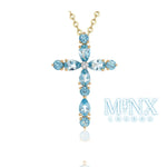 Aquamarine Diamond Cross Necklace | Blue Diamond Cross Pendant | Cross Necklace | Cross Chain | Cross Necklace Diamond | Cross Pendant