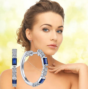 
            
                Load image into Gallery viewer, Blue Diamond Hoop Earrings | Blue Diamond Earrings | Sapphire Earrings | Hoop Earrings | Sapphire Blue Earrings | Womens Diamond Earrings
            
        