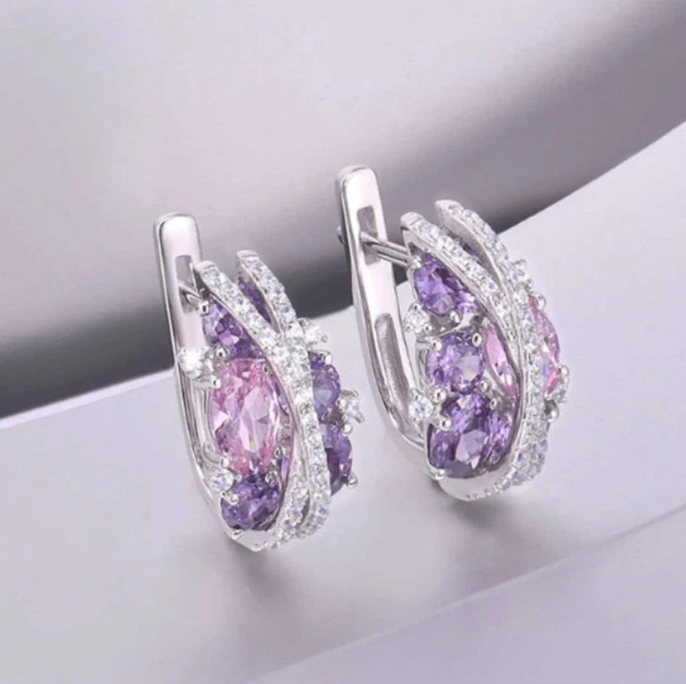 Purple Diamond Earrings | Womens Ear Studs | Womens Earrings | Pink Diamond Earrings | Elegant Earrings | Womens Earrings | Stud Earrings