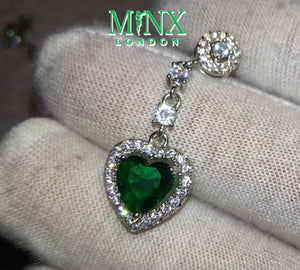 Green Diamond Earrings | Green Diamond Heart Earrings | Emerald Diamond Earrings | Heart Earrings | Womens Diamond Heart Earrings