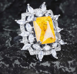 Crushed Ice Diamond Cut Ring | Yellow Diamond Ring | Yellow Engagement Rings | Baguette Cut Diamond Ring | Baguette Ring | Yellow Ring