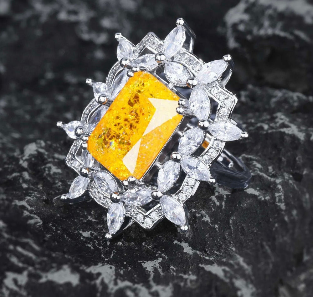 Crushed Ice Diamond Cut Ring | Yellow Diamond Ring | Yellow Engagement Rings | Baguette Cut Diamond Ring | Baguette Ring | Yellow Ring