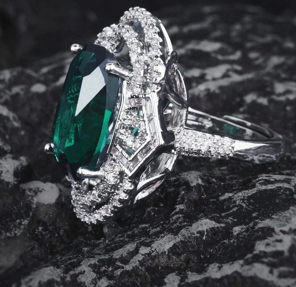 Statement Ring | Green Diamond Ring | Big Diamond Engagement Ring |  Baguette Cut Engagement Ring | Emerald Diamond Ring | Tourmaline Ring