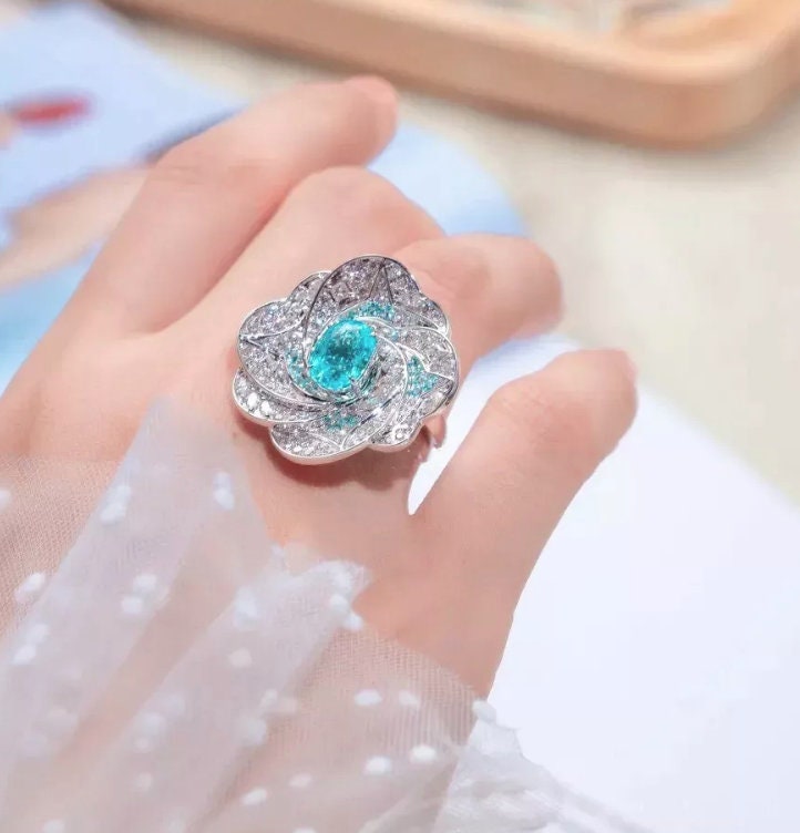 Big Ring | Big Diamond Ring | Womens Statement Ring |  Aquamarine Diamond Ring | Blue Diamond Ring | Blue Tourmaline Ring | Blue Gemstone