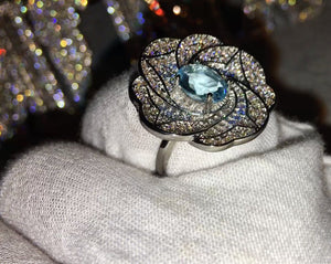 Big Ring | Big Diamond Ring | Womens Statement Ring |  Aquamarine Diamond Ring | Blue Diamond Ring | Blue Tourmaline Ring | Blue Gemstone