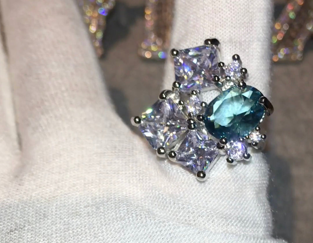 Womens Big Diamond Ring | Womens Statement Ring |  Aquamarine Diamond Ring | Blue Diamond Ring | Blue Tourmaline Ring | Blue Gemstone