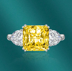 
            
                Load image into Gallery viewer, Three Stone Ring | Yellow Diamond Ring | Womens Engagement Ring | Engagement Rings | Womens Rings | Emerald Engagement Ring | Baguette Ring
            
        