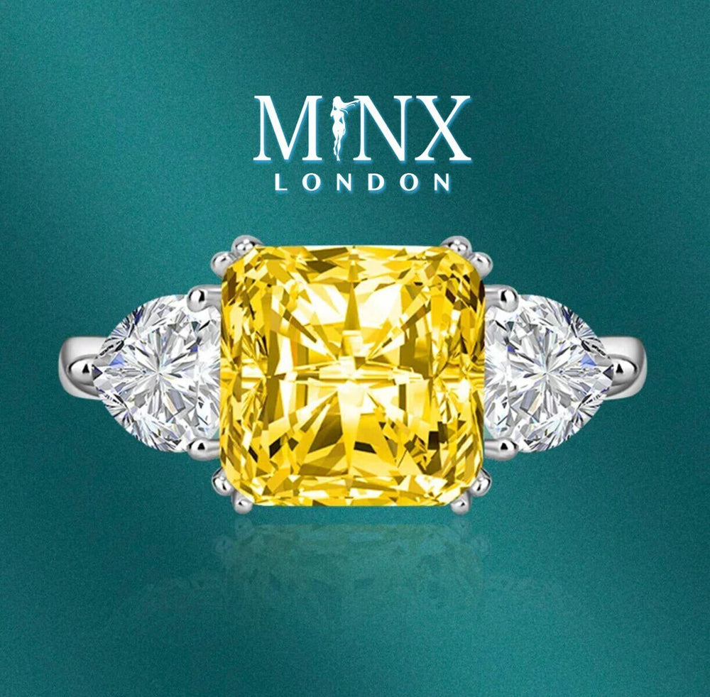 
            
                Load image into Gallery viewer, Three Stone Ring | Yellow Diamond Ring | Womens Engagement Ring | Engagement Rings | Womens Rings | Emerald Engagement Ring | Baguette Ring
            
        