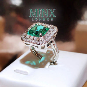 Statement Ring | Green Diamond Ring | Big Diamond Engagement Ring |  Princess Cut Engagement Ring | Emerald Diamond Ring | Tourmaline Ring