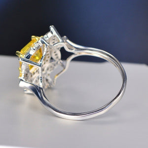 Yellow Diamond Ring | Yellow Diamond Engagement Rings | Princess Cut Diamond Ring | Baguette Ring | Womens Engagement Ring | Yellow Ring