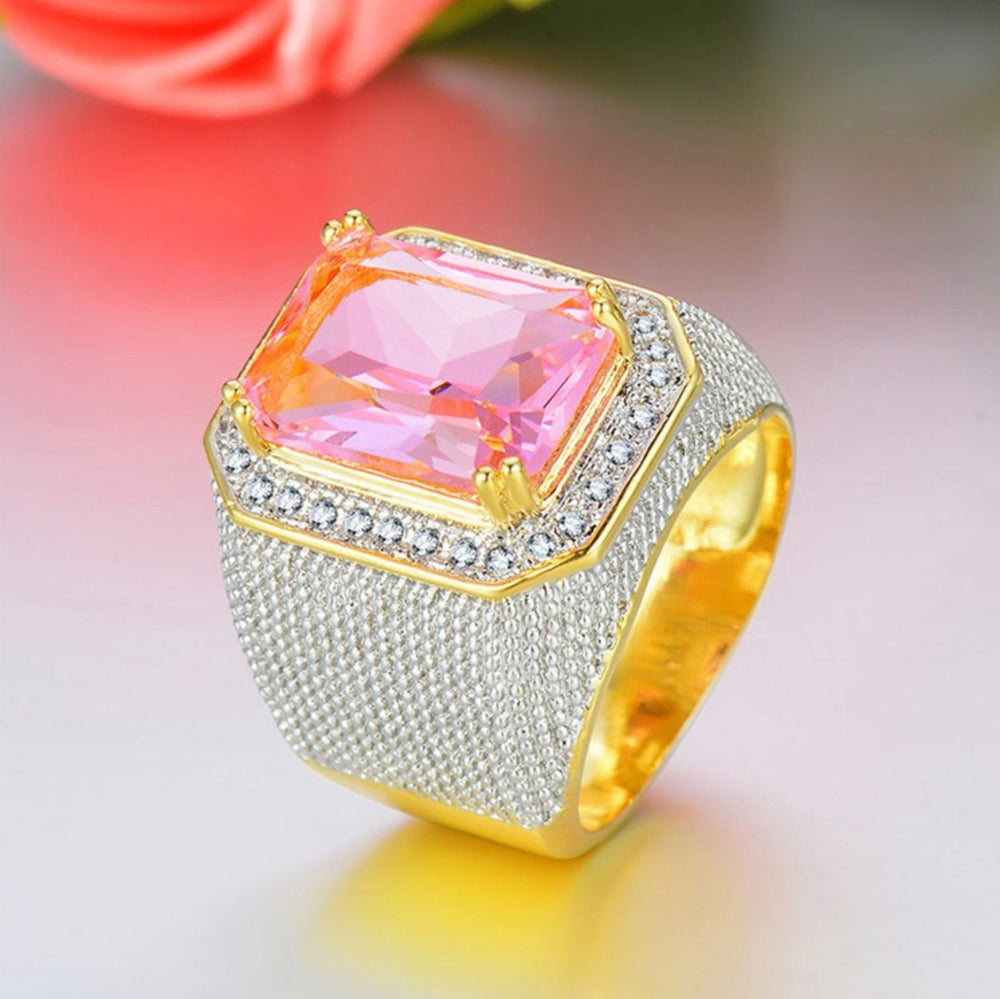 Big Pink Diamond Ring | Gold Pink Diamond Ring | Womens Pink Diamond Ring | Big Gold and Pink Ring | Fashion Ring | Mens Pink Diamond Ring