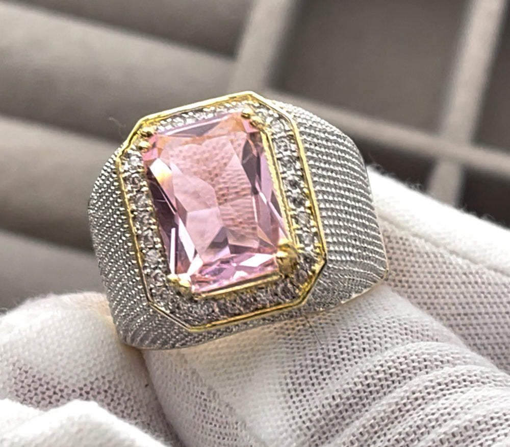 Big Pink Diamond Ring | Gold Pink Diamond Ring | Womens Pink Diamond Ring | Big Gold and Pink Ring | Fashion Ring | Mens Pink Diamond Ring