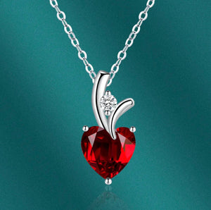 Womens Diamond Necklace | Red Diamond Heart Necklace | Heart Necklace with Diamonds | Diamond Heart Pendant  | Red Diamond Necklace