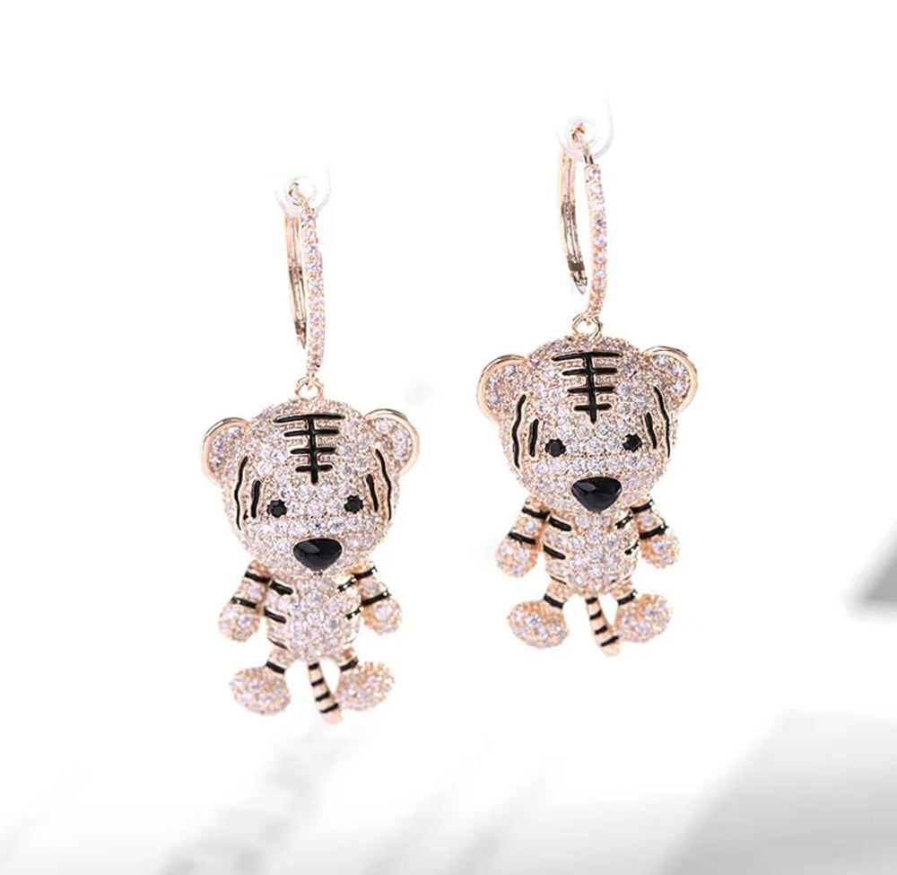 Tiger Earrings | Diamond Earrings | Diamond Tiger Earrings | Womens Earrings | Hoop Earrings | Womens Diamond Earrings | Charm Earrings