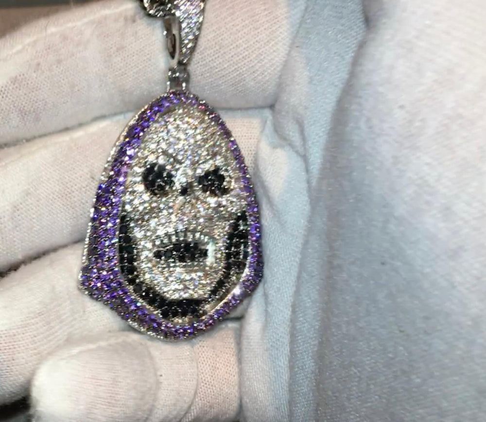 Diamond Skull Pendant | Hip Hop Pendant | Iced Out Pendant | Skull Pendants | Diamond Pendant | Horror Pendant - Purple Diamond Pendant