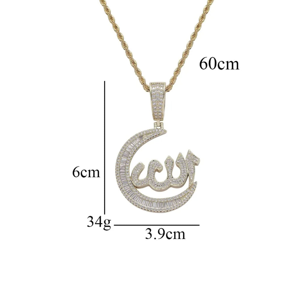 Islam Pendant | Crescent Moon Necklace | Allah Pendant | Diamond Allah Pendant | Muslim Pendant | Allah Necklaces | Islam Gift | Muslim Gift