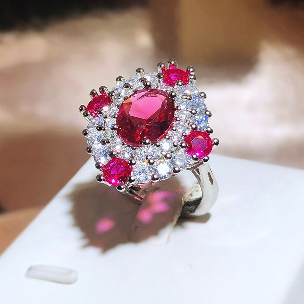 Ruby Ring | Red Diamond Ring | Flower Ring | Ruby Engagement Ring | Ruby Diamond Ring | Ruby Wedding Ring | Red Engagement Ring