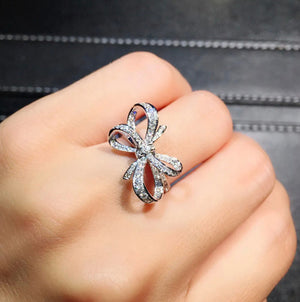 Diamond Ribbon Ring | Ribbon Ring | Bow Ring | Diamond Bow Ring | Diamond Charm Ring | Diamond Ring for Girlfriend | Silver Ribbon Ring