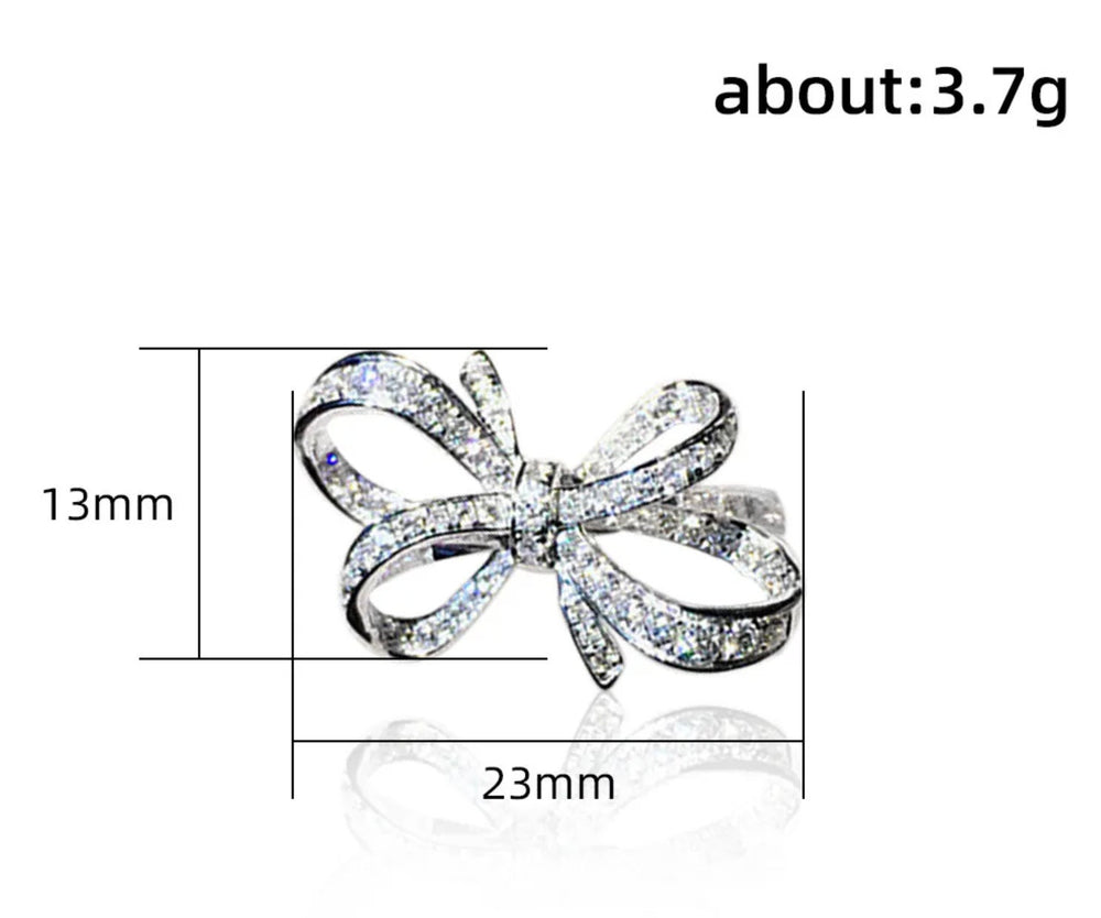 Diamond Ribbon Ring | Ribbon Ring | Bow Ring | Diamond Bow Ring | Diamond Charm Ring | Diamond Ring for Girlfriend | Silver Ribbon Ring