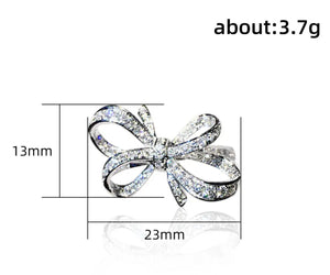 Diamond Ribbon Ring | Ribbon Ring | Bow Ring | Diamond Bow Ring | Diamond Charm Ring | Diamond Ring for Girlfriend | Silver Ribbon Ring