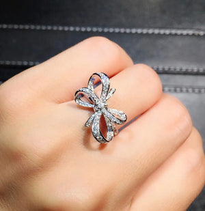 Diamond Ribbon Ring | Ribbon Ring | Bow Ring | Diamond Bow Ring | Diamond Charm Ring | Diamond Ring for Girlfriend | Silver Ribbon Ring